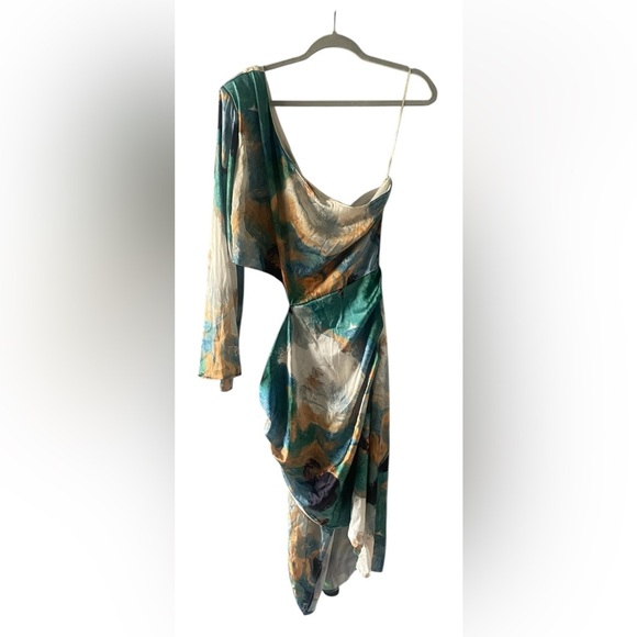 Fashion Nova Gossip Girl satin midi dress- size 2X Teal Combo - Picture 8 of 13